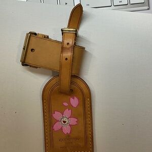 Louis Vuitton Leather Tag with hand painted Flower